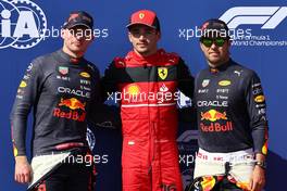 Pole for Charles Leclerc (MON) Ferrari F1-75, 2nd for Max Verstappen (NLD) Red Bull Racing RB18 and 3rd for Sergio Perez (MEX) Red Bull Racing RB18. 23.07.2022. Formula 1 World Championship, Rd 12, French Grand Prix, Paul Ricard, France, Qualifying Day.