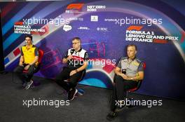 (L to R): James Key (GBR) McLaren Technical Director; Jan Monchaux, Alfa Romeo F1 Team Technical Director; and Mario Isola (ITA) Pirelli Racing Manager, in the FIA Press Conference. 23.07.2022. Formula 1 World Championship, Rd 12, French Grand Prix, Paul Ricard, France, Qualifying Day.