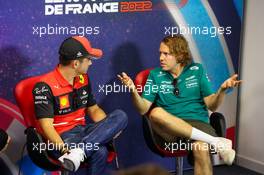 (L to R): Charles Leclerc (MON) Ferrari and Sebastian Vettel (GER) Aston Martin F1 Team in the FIA Press Conference. 21.07.2022. Formula 1 World Championship, Rd 12, French Grand Prix, Paul Ricard, France, Preparation Day.