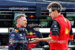 (L to R): Christian Horner (GBR) Red Bull Racing Team Principal with Mattia Binotto (ITA) Ferrari Team Principal. 01.07.2022. Formula 1 World Championship, Rd 10, British Grand Prix, Silverstone, England, Practice Day.