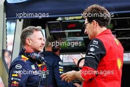 (L to R): Christian Horner (GBR) Red Bull Racing Team Principal with Mattia Binotto (ITA) Ferrari Team Principal. 01.07.2022. Formula 1 World Championship, Rd 10, British Grand Prix, Silverstone, England, Practice Day.