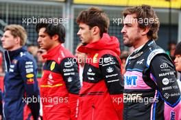 Fernando Alonso (ESP) Alpine F1 Team as the grid observes the national anthem. 03.07.2022. Formula 1 World Championship, Rd 10, British Grand Prix, Silverstone, England, Race Day.