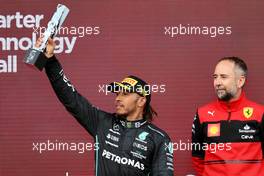 Lewis Hamilton (GBR) Mercedes AMG F1 celebrates his third position on the podium. 03.07.2022. Formula 1 World Championship, Rd 10, British Grand Prix, Silverstone, England, Race Day.