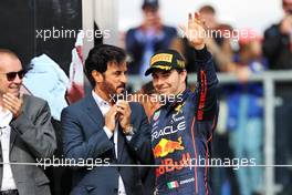 Sergio Perez (MEX) Red Bull Racing celebrates his second position on the podium. 03.07.2022. Formula 1 World Championship, Rd 10, British Grand Prix, Silverstone, England, Race Day.