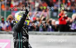 Lewis Hamilton (GBR) Mercedes AMG F1 celebrates his third position in parc ferme. 03.07.2022. Formula 1 World Championship, Rd 10, British Grand Prix, Silverstone, England, Race Day.
