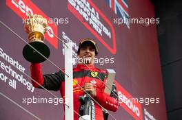 Race winner Carlos Sainz Jr (ESP) Ferrari celebrates on the podium. 03.07.2022. Formula 1 World Championship, Rd 10, British Grand Prix, Silverstone, England, Race Day.