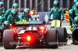 Lance Stroll (CDN) Aston Martin F1 Team AMR22 practices a pit stop. 02.07.2022. Formula 1 World Championship, Rd 10, British Grand Prix, Silverstone, England, Qualifying Day.