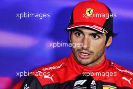 Pole sitter Carlos Sainz Jr (ESP) Ferrari in the post qualifying FIA Press Conference. 02.07.2022. Formula 1 World Championship, Rd 10, British Grand Prix, Silverstone, England, Qualifying Day.