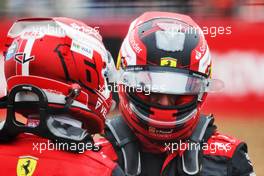Pole sitter Carlos Sainz Jr (ESP) Ferrari (Right) with team mate Charles Leclerc (MON) Ferrari in qualifying parc ferme. 02.07.2022. Formula 1 World Championship, Rd 10, British Grand Prix, Silverstone, England, Qualifying Day.
