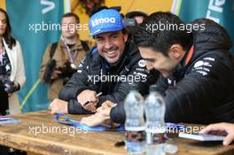 Fernando Alonso (ESP) Alpine F1 Team and Esteban Ocon (FRA) Alpine F1 Team - autograph signing. 02.07.2022. Formula 1 World Championship, Rd 10, British Grand Prix, Silverstone, England, Qualifying Day.