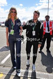 (L to R): Hannah Cooper (GBR) Model with her husband Joel Dommett (GBR) Television Presenter and Actor. 03.07.2022. Formula 1 World Championship, Rd 10, British Grand Prix, Silverstone, England, Race Day.