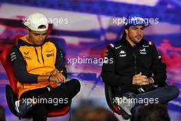 (L to R): Lando Norris (GBR) McLaren and Fernando Alonso (ESP) Alpine F1 Team in the FIA Press Conference. 30.06.2022. Formula 1 World Championship, Rd 10, British Grand Prix, Silverstone, England, Preparation Day.