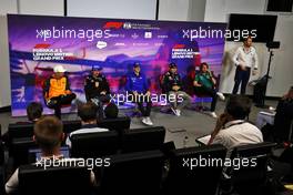 (L to R): Lando Norris (GBR) McLaren; Fernando Alonso (ESP) Alpine F1 Team; Mick Schumacher (GER) Haas F1 Team; Sergio Perez (MEX) Red Bull Racing; and Sebastian Vettel (GER) Aston Martin F1 Team, in the FIA Press Conference. 30.06.2022. Formula 1 World Championship, Rd 10, British Grand Prix, Silverstone, England, Preparation Day.