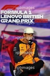 Lando Norris (GBR) McLaren in the FIA Press Conference. 30.06.2022. Formula 1 World Championship, Rd 10, British Grand Prix, Silverstone, England, Preparation Day.
