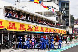 Esteban Ocon (FRA) Alpine F1 Team A522 makes a pit stop. 31.07.2022. Formula 1 World Championship, Rd 13, Hungarian Grand Prix, Budapest, Hungary, Race Day.