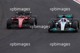 Charles Leclerc (FRA), Scuderia Ferrari and George Russell (GBR), Mercedes AMG F1  31.07.2022. Formula 1 World Championship, Rd 13, Hungarian Grand Prix, Budapest, Hungary, Race Day.