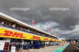 Circuit atmosphere - dark clouds over the pit lane before qualifying. 30.07.2022. Formula 1 World Championship, Rd 13, Hungarian Grand Prix, Budapest, Hungary, Qualifying Day.