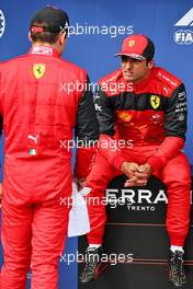 (L to R): Charles Leclerc (MON) Ferrari in qualifying parc ferme with team mate Carlos Sainz Jr (ESP) Ferrari. 30.07.2022. Formula 1 World Championship, Rd 13, Hungarian Grand Prix, Budapest, Hungary, Qualifying Day.