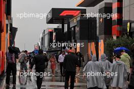Paddock atmosphere - rain falling. 30.07.2022. Formula 1 World Championship, Rd 13, Hungarian Grand Prix, Budapest, Hungary, Qualifying Day.