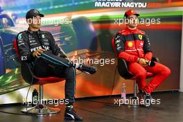 (L to R): George Russell (GBR) Mercedes AMG F1 and Charles Leclerc (MON) Ferrari in the post qualifying FIA Press Conference. 30.07.2022. Formula 1 World Championship, Rd 13, Hungarian Grand Prix, Budapest, Hungary, Qualifying Day.