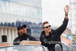 (L to R): Lewis Hamilton (GBR) Mercedes AMG F1 and team mate George Russell (GBR) Mercedes AMG F1 on the drivers parade. 31.07.2022. Formula 1 World Championship, Rd 13, Hungarian Grand Prix, Budapest, Hungary, Race Day.