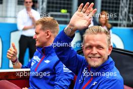 Kevin Magnussen (DEN) Haas F1 Team and Mick Schumacher (GER) Haas F1 Team on the drivers parade. 31.07.2022. Formula 1 World Championship, Rd 13, Hungarian Grand Prix, Budapest, Hungary, Race Day.