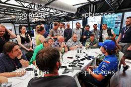 Fernando Alonso (ESP) Alpine F1 Team with the media. 28.07.2022. Formula 1 World Championship, Rd 13, Hungarian Grand Prix, Budapest, Hungary, Preparation Day.