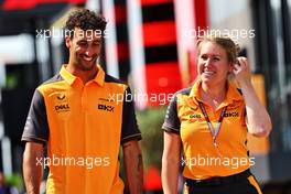 (L to R): Daniel Ricciardo (AUS) McLaren with Sophie Ogg (GBR) McLaren Communications Director. 28.07.2022. Formula 1 World Championship, Rd 13, Hungarian Grand Prix, Budapest, Hungary, Preparation Day.