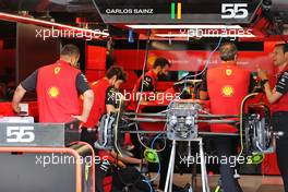 Ferrari F1-75 of Carlos Sainz Jr (ESP) Ferrari being prepared. 28.07.2022. Formula 1 World Championship, Rd 13, Hungarian Grand Prix, Budapest, Hungary, Preparation Day.