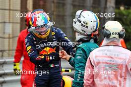 (L to R): Sergio Perez (MEX) Red Bull Racing with Sebastian Vettel (GER) Aston Martin F1 Team in qualifying parc ferme. 22.04.2022. Formula 1 World Championship, Rd 4, Emilia Romagna Grand Prix, Imola, Italy, Qualifying Day.