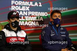 (L to R): Guanyu Zhou (CHN) Alfa Romeo F1 Team and Alexander Albon (THA) Williams Racing in the FIA Press Conference. 22.04.2022. Formula 1 World Championship, Rd 4, Emilia Romagna Grand Prix, Imola, Italy, Qualifying Day.