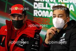 (L to R): Charles Leclerc (MON) Ferrari and George Russell (GBR) Mercedes AMG F1 in the FIA Press Conference. 22.04.2022. Formula 1 World Championship, Rd 4, Emilia Romagna Grand Prix, Imola, Italy, Qualifying Day.