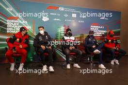 (L to R): Charles Leclerc (MON) Ferrari; George Russell (GBR) Mercedes AMG F1; Valtteri Bottas (FIN) Alfa Romeo F1 Team; Max Verstappen (NLD) Red Bull Racing; and Carlos Sainz Jr (ESP) Ferrari, in the FIA Press Conference. 22.04.2022. Formula 1 World Championship, Rd 4, Emilia Romagna Grand Prix, Imola, Italy, Qualifying Day.
