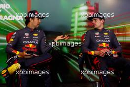 (L to R): Sergio Perez (MEX) Red Bull Racing and Max Verstappen (NLD) Red Bull Racing in the post race FIA Press Conference. 24.04.2022. Formula 1 World Championship, Rd 4, Emilia Romagna Grand Prix, Imola, Italy, Race Day.
