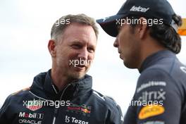 Christian Horner (GBR) Red Bull Racing Team Principal with Sergio Perez (MEX) Red Bull Racing.  24.04.2022. Formula 1 World Championship, Rd 4, Emilia Romagna Grand Prix, Imola, Italy, Race Day.