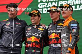 The podium (L to R): Enrico Balbo, Red Bull Racing Head of Aerodynamics; Sergio Perez (MEX) Red Bull Racing, second; Max Verstappen (NLD) Red Bull Racing, race winner; Lando Norris (GBR) McLaren, third. 24.04.2022. Formula 1 World Championship, Rd 4, Emilia Romagna Grand Prix, Imola, Italy, Race Day.
