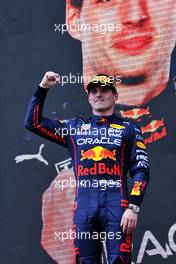 Race winner Max Verstappen (NLD) Red Bull Racing celebrates on the podium. 24.04.2022. Formula 1 World Championship, Rd 4, Emilia Romagna Grand Prix, Imola, Italy, Race Day.