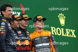 Enrico Balbo, Red Bull Racing Head of Aerodynamics with 1st place Max Verstappen (NLD) Red Bull Racing RB18, 2nd place Sergio Perez (MEX) Red Bull Racing RB18 and 3rd place Lando Norris (GBR) McLaren. 24.04.2022. Formula 1 World Championship, Rd 4, Emilia Romagna Grand Prix, Imola, Italy, Race Day.