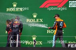 Enrico Balbo, Red Bull Racing Head of Aerodynamics with 1st place Max Verstappen (NLD) Red Bull Racing RB18, 2nd place Sergio Perez (MEX) Red Bull Racing RB18 and 3rd place Lando Norris (GBR) McLaren MCL36. 24.04.2022. Formula 1 World Championship, Rd 4, Emilia Romagna Grand Prix, Imola, Italy, Race Day.