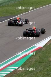 Max Verstappen (NLD) Red Bull Racing RB18 leads team mate Sergio Perez (MEX) Red Bull Racing RB18. 23.04.2022. Formula 1 World Championship, Rd 4, Emilia Romagna Grand Prix, Imola, Italy, Sprint Day.