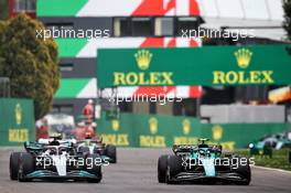 (L to R): George Russell (GBR) Mercedes AMG F1 W13 and Sebastian Vettel (GER) Aston Martin F1 Team AMR22. 23.04.2022. Formula 1 World Championship, Rd 4, Emilia Romagna Grand Prix, Imola, Italy, Sprint Day.