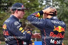 Max Verstappen (NLD) Red Bull Racing and Sergio Perez (MEX) Red Bull Racing RB18. 23.04.2022. Formula 1 World Championship, Rd 4, Emilia Romagna Grand Prix, Imola, Italy, Sprint Day.