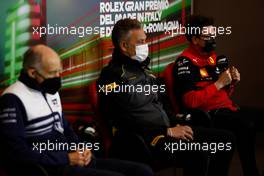 (L to R): Franz Tost (AUT) AlphaTauri Team Principal; Mario Isola (ITA) Pirelli Racing Manager; and Mattia Binotto (ITA) Ferrari Team Principal, in the FIA Press Conference. 23.04.2022. Formula 1 World Championship, Rd 4, Emilia Romagna Grand Prix, Imola, Italy, Sprint Day.