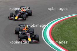 Sergio Perez (MEX) Red Bull Racing RB18 leads team mate Max Verstappen (NLD) Red Bull Racing RB18. 23.04.2022. Formula 1 World Championship, Rd 4, Emilia Romagna Grand Prix, Imola, Italy, Sprint Day.