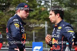 Max Verstappen (NLD) Red Bull Racing RB18 and Sergio Perez (MEX) Red Bull Racing RB18. 23.04.2022. Formula 1 World Championship, Rd 4, Emilia Romagna Grand Prix, Imola, Italy, Sprint Day.