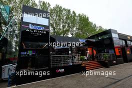 Alpine F1 Team motorhome in the paddock. 21.04.2022. Formula 1 World Championship, Rd 4, Emilia Romagna Grand Prix, Imola, Italy, Preparation Day.