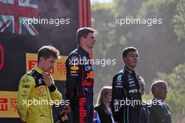 The podium (L to R): Charles Leclerc (MON) Ferrari, second; Max Verstappen (NLD) Red Bull Racing, race winner; George Russell (GBR) Mercedes AMG F1, third. 11.09.2022. Formula 1 World Championship, Rd 16, Italian Grand Prix, Monza, Italy, Race Day.