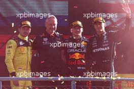 1st place Max Verstappen (NLD) Red Bull Racing RB18, 2nd place Charles Leclerc (MON) Ferrari F1-75 and 3rd place George Russell (GBR) Mercedes AMG F1 W13. 11.09.2022. Formula 1 World Championship, Rd 16, Italian Grand Prix, Monza, Italy, Race Day.