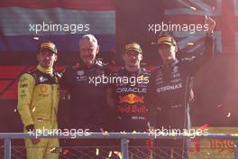 1st place Max Verstappen (NLD) Red Bull Racing RB18, 2nd place Charles Leclerc (MON) Ferrari F1-75 and 3rd place George Russell (GBR) Mercedes AMG F1 W13. 11.09.2022. Formula 1 World Championship, Rd 16, Italian Grand Prix, Monza, Italy, Race Day.