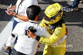 Charles Leclerc (MON) Ferrari celebrates his pole position in qualifying parc ferme with Mohammed Bin Sulayem (UAE) FIA President. 10.09.2022. Formula 1 World Championship, Rd 16, Italian Grand Prix, Monza, Italy, Qualifying Day.